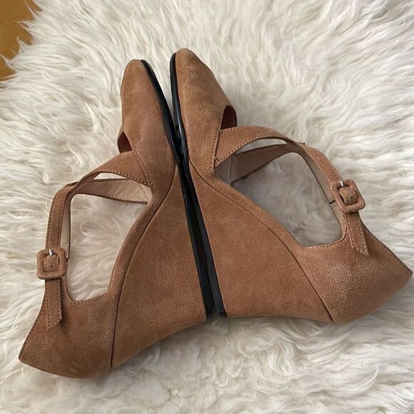 Pas de Rouge Suede Wedge Sandals Tan 8.5 - Picture 4 of 8